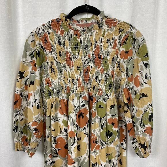 Jessakae Tan&Cream Fall Floral Smocked Bodice Long Sleeve Dress Sz.12-14Y - Picture 2 of 10